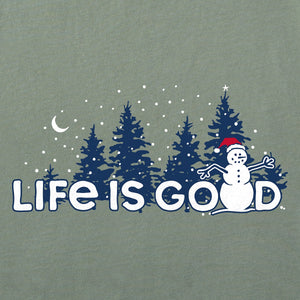 Life is Good. Women's Snowman Landscape LS Crusher Vee, Moss Green