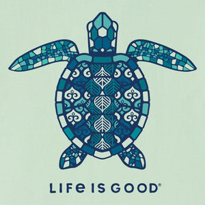Life is Good. Women's Mandala Turtle Crusher Tank, Sage Green