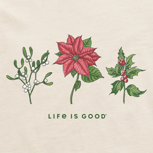 Life is Good. Women's Holiday Flowers LS Crusher-LITE Vee, Putty White