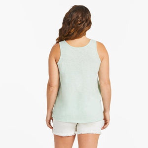 Life is Good. Women's Fine Line Tropical Floral Turtle Textured Slub Tank, Sage Green