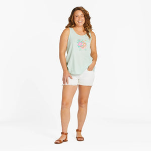 Life is Good. Women's Fine Line Tropical Floral Turtle Textured Slub Tank, Sage Green