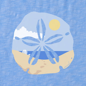 Life is Good. Women's Sand Dollar Beach Scene Textured Slub Tank, Cornflower Blue