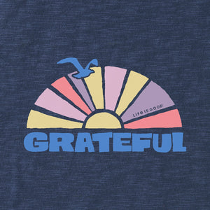 Life is Good. Women's Groovy Grateful Sun Textured Slub Tank, Darkest Blue