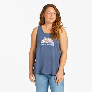 Life is Good. Women's Groovy Grateful Sun Textured Slub Tank, Darkest Blue