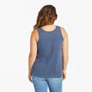 Life is Good. Women's Groovy Grateful Sun Textured Slub Tank, Darkest Blue