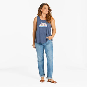 Life is Good. Women's Groovy Grateful Sun Textured Slub Tank, Darkest Blue