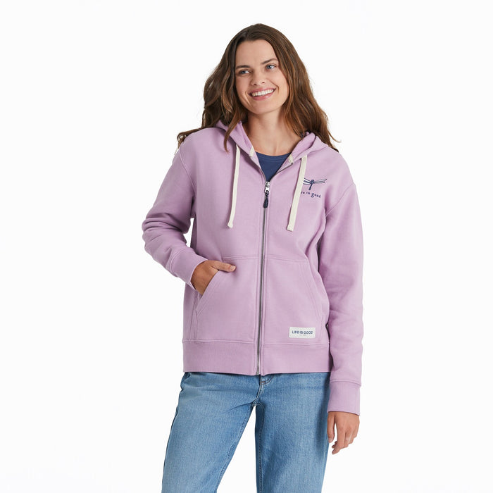 Life is Good Women's Dragonfly Simply True Fleece Zip Hoodie, Violet Purple