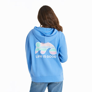 Life is Good Women's Sunset Wave LIG Simply True Fleece Zip Hoodie, Cornflower Blue