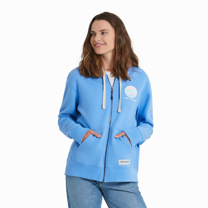 Life is Good Women's Sunset Wave LIG Simply True Fleece Zip Hoodie, Cornflower Blue