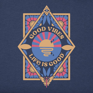 Life is Good Women's Good Vibes Floral Diamond Simply True Fleece Zip Hoodie, Darkest Blue