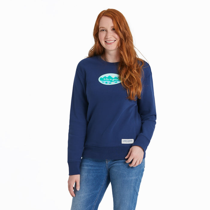 Life is Good Women's Mountainside Oval Simply True Fleece Crew, Darkest Blue