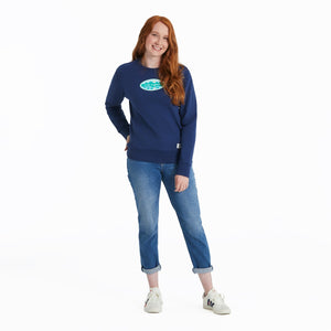 Life is Good Women's Mountainside Oval Simply True Fleece Crew, Darkest Blue