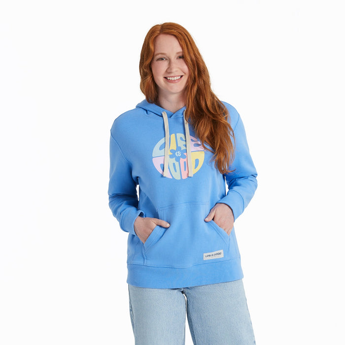 Life is Good Women's Daisy Circle Psychedelic Simply True Fleece Hoodie, Cornflower Blue