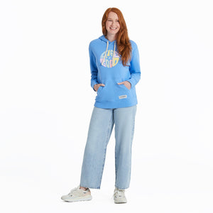 Life is Good Women's Daisy Circle Psychedelic Simply True Fleece Hoodie, Cornflower Blue