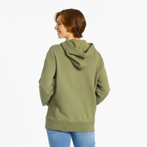 Life is Good Women's Mushroom Retro Scene Simply True Fleece Hoodie, Moss Green