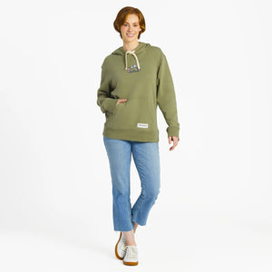 Life is Good Women's Mushroom Retro Scene Simply True Fleece Hoodie, Moss Green