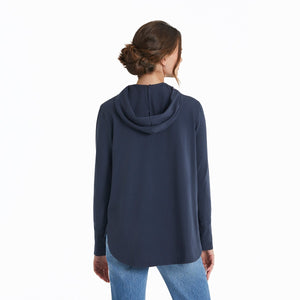 Life is Good Women's Freehand Mountain Sun Crusher-FLEX Hoodie Tunic, Inkwell Blue