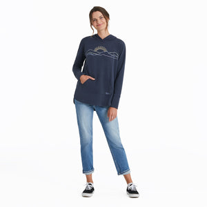 Life is Good Women's Freehand Mountain Sun Crusher-FLEX Hoodie Tunic, Inkwell Blue