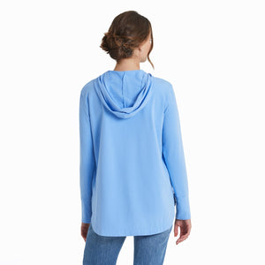 Life is Good Women's Woodcut Moon Stars Crusher-FLEX Hoodie Tunic, Cornflower Blue