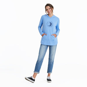 Life is Good Women's Woodcut Moon Stars Crusher-FLEX Hoodie Tunic, Cornflower Blue