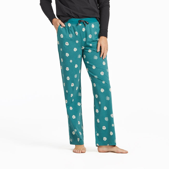 Life is Good Women's Nordic Holiday Paw Pattern Snuggle Up Sleep Pants, Spruce Green