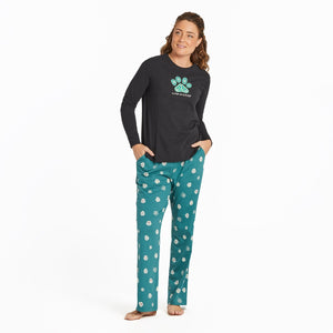 Life is Good Women's Nordic Holiday Paw Pattern Snuggle Up Sleep Pants, Spruce Green