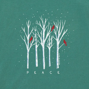 Life is Good. Women's Peaceful Cardinal Forest LS Snuggle Up Relaxed Sleep Tee, Spruce Green