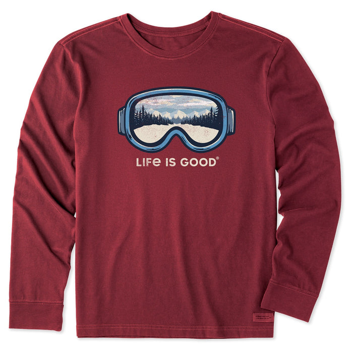 Life is Good. Men's Goggles Trail View LS Crusher Tee, Cranberry Red