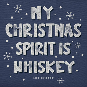 Life is Good. Men's My Christmas Spirit is Whiskey LS Crusher Tee, Darkest Blue