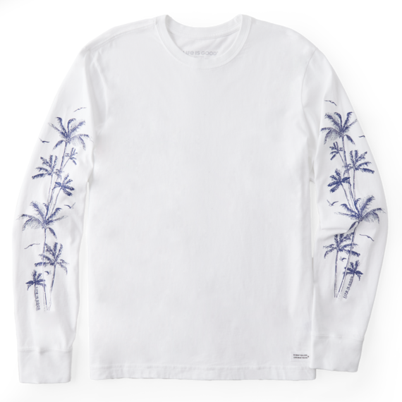 Life is Good. Men's Here For The Palms Long Sleeve Crusher Tee, Cloud White