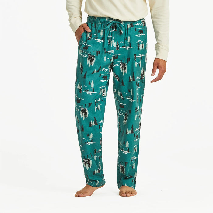 Life is Good. Men's Winter Woodland Pattern Classic Sleep Pant, Spruce Green