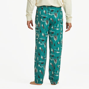 Life is Good. Men's Winter Woodland Pattern Classic Sleep Pant, Spruce Green