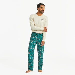 Life is Good. Men's Winter Woodland Pattern Classic Sleep Pant, Spruce Green