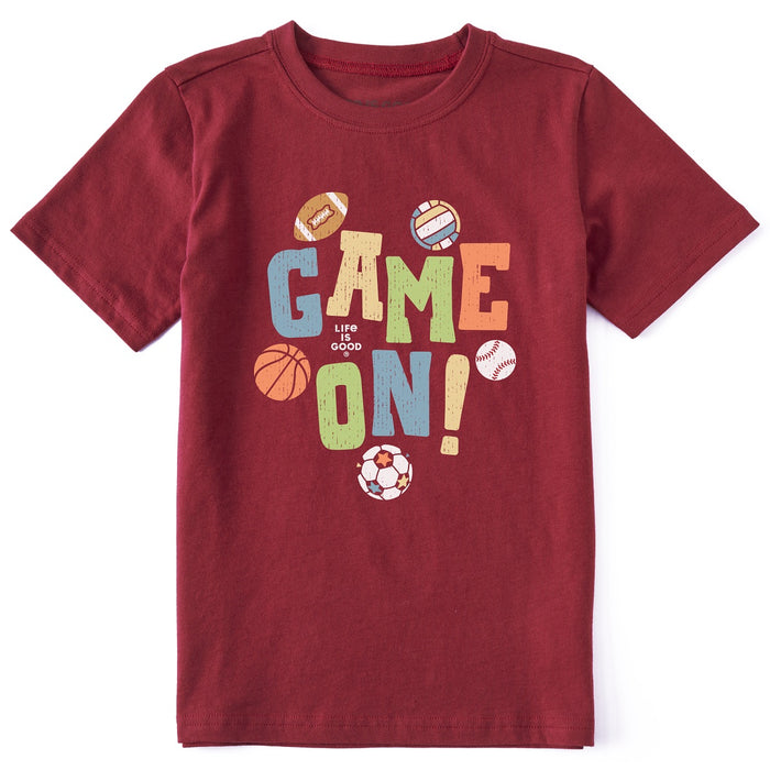 Life Is Good. Kids Sports Game On SS Crusher Tee, Cranberry Red