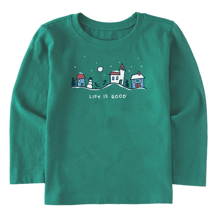 Life is Good. Toddler Snowman Village Vista LS Crusher Tee, Spruce Green