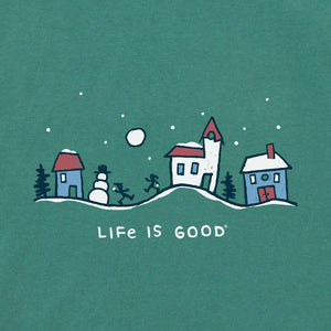 Life is Good. Toddler Snowman Village Vista LS Crusher Tee, Spruce Green