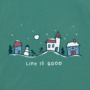 Life is Good. Snowman Village Vista LS Crusher Baby Bodysuit, Spruce Green