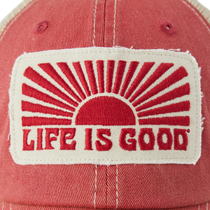 Life is Good. Horizontal Sunburst Old Favorite Meshback Cap, Faded Red