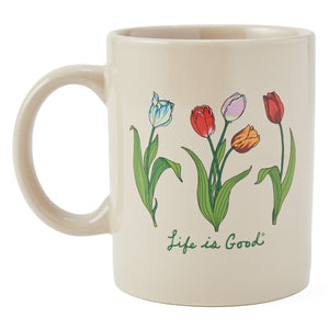 Life is Good. 3 Genuine Tulips Jake's Mug, Bone White