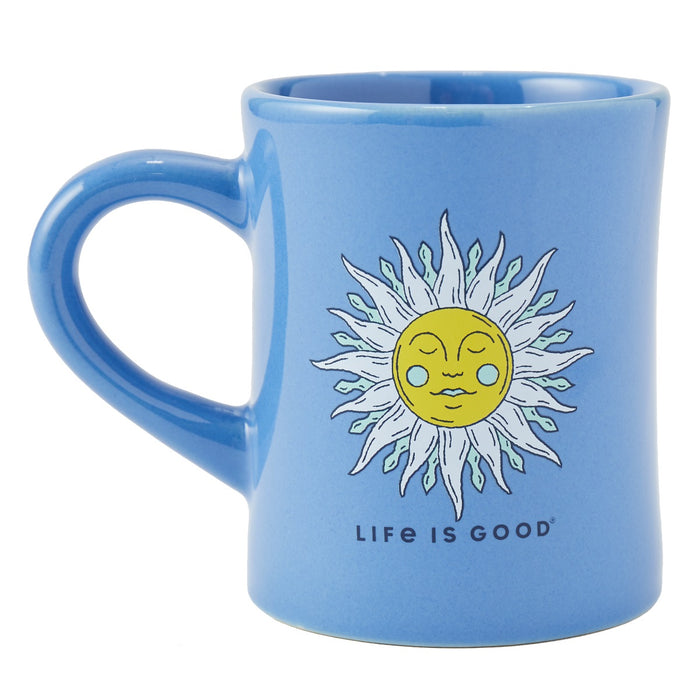 Life is Good. Celestial Sun Diner Mug, Cornflower Blue