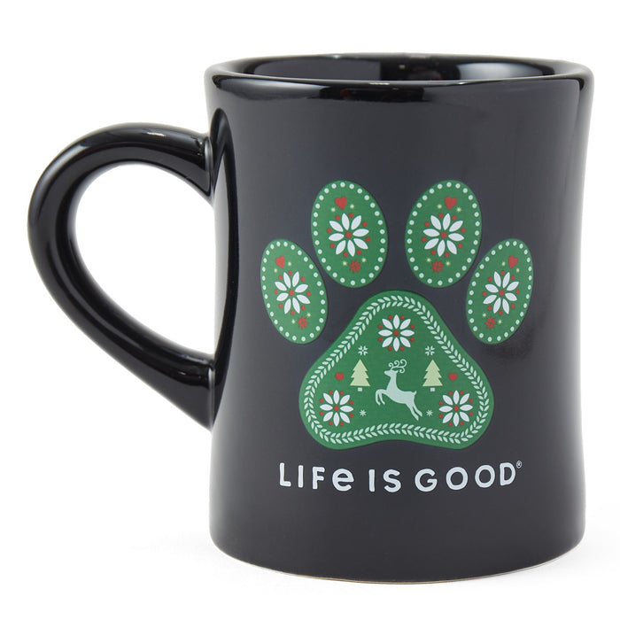 Life is Good. Holiday Nordic Paw Diner Mug, Jet Black