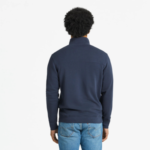 Life is Good. Men's Solid French Terry Quarter Zip Tee, Inkwell Blue