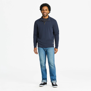 Life is Good. Men's Solid French Terry Quarter Zip Tee, Inkwell Blue