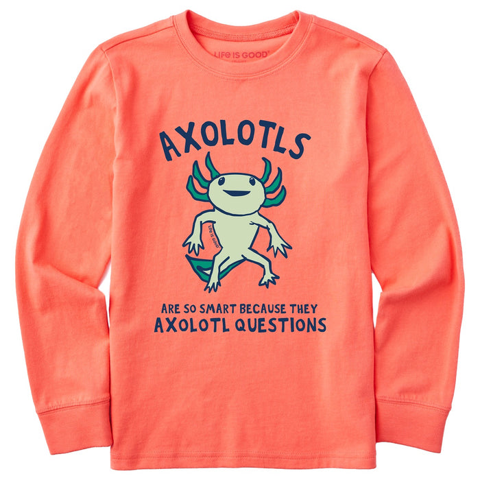 Life Is Good. Kids Axolotls Questions LS Crusher Tee, Mango Orange