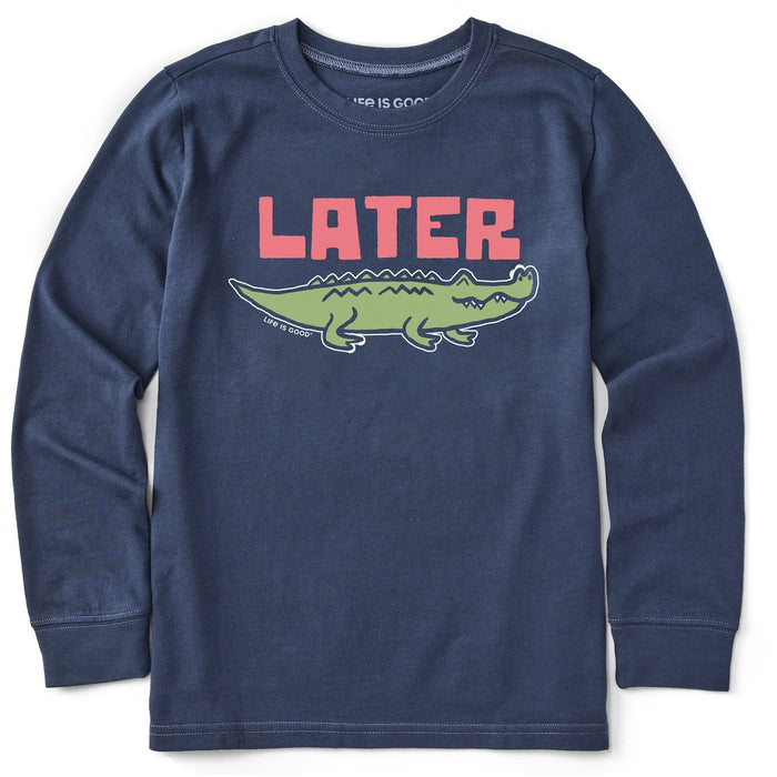 Life Is Good. Kids Later Gator LS Crusher Tee, Darkest Blue