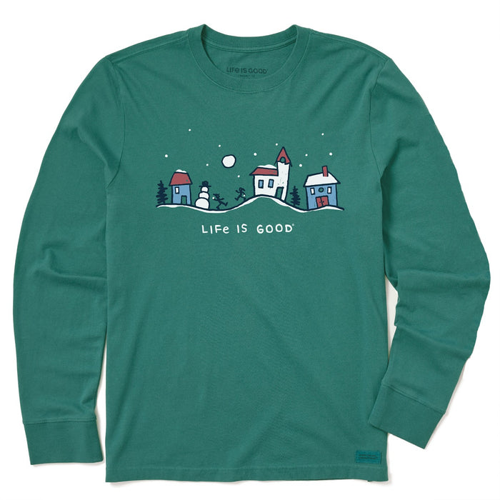 Life Is Good. Kids Snowman Village Vista LS Crusher Tee, Spruce Green