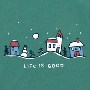 Life Is Good. Kids Snowman Village Vista LS Crusher Tee, Spruce Green