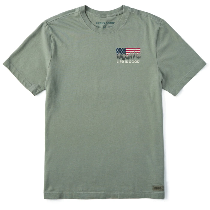 Life is Good. Men's Flag Forest LIG Short Sleeve Crusher Tee, Moss Green
