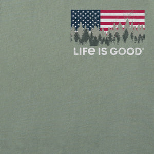 Life is Good. Men's Flag Forest LIG Short Sleeve Crusher Tee, Moss Green
