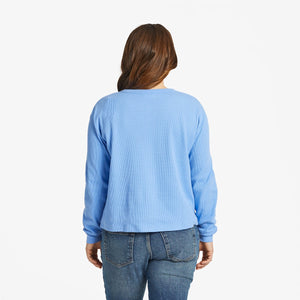 Life is Good Women's Solid Boxy Thermal Henley LS Tee, Cornflower Blue